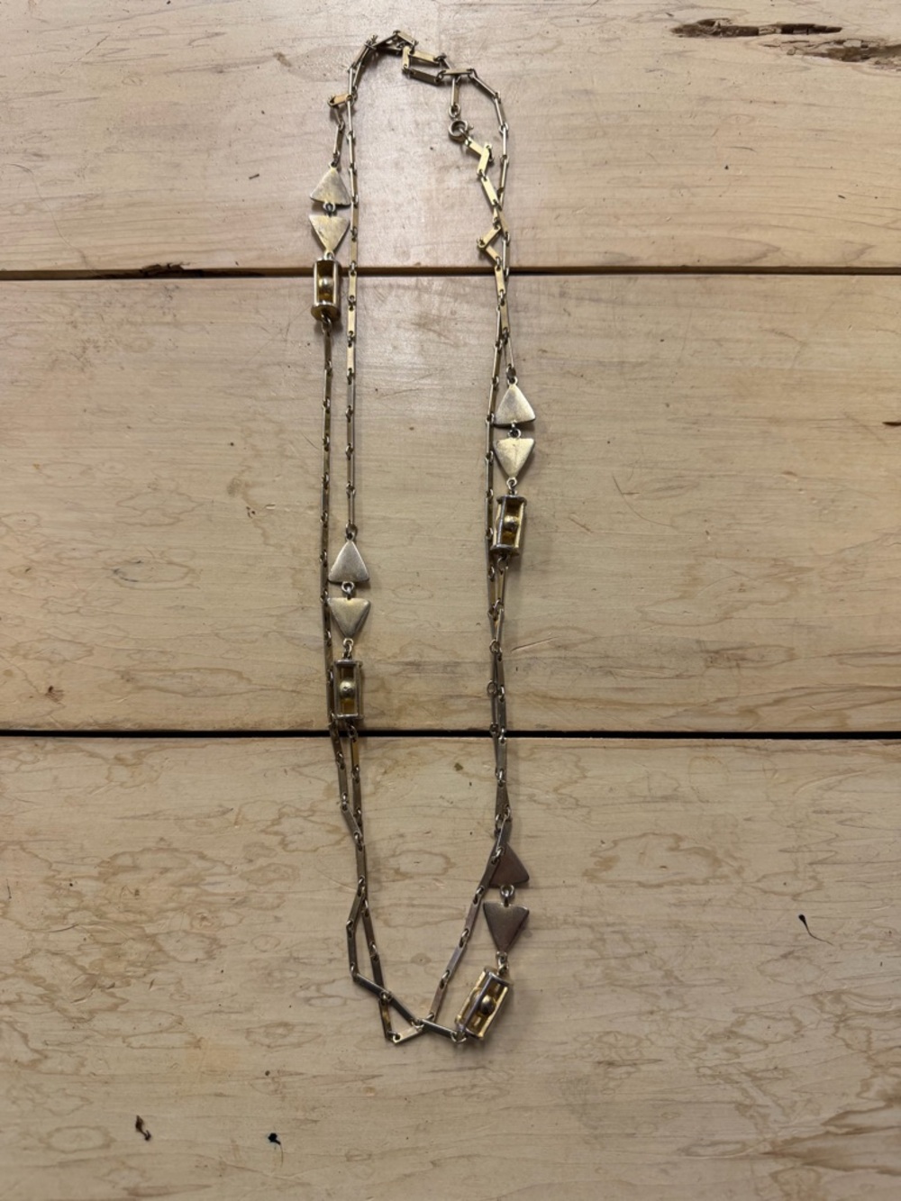 Vintage Two-Tone Geometric Long Necklace - Gold